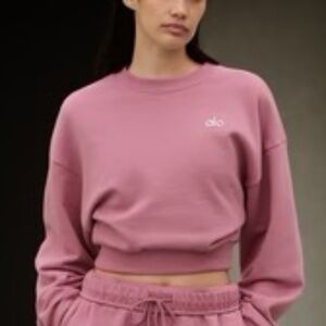 NWOT Alo Yoga Cropped Accolade Crewneck Pink Wild Rose